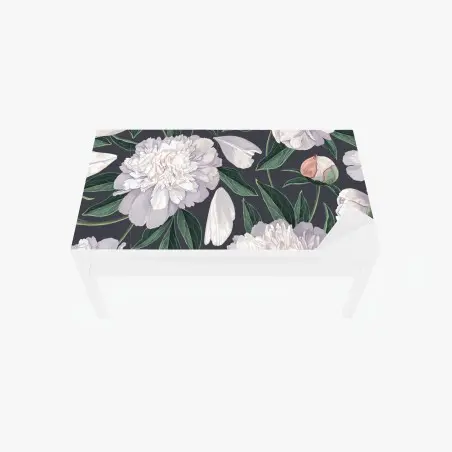 Sticker pour table et bureau pivoines blanches élégantes sur fond anthracite – Wallnifity®