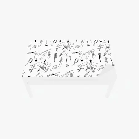 Sticker pour table et bureau motif d'outils de coiffure en noir et blanc – Wallnifity®