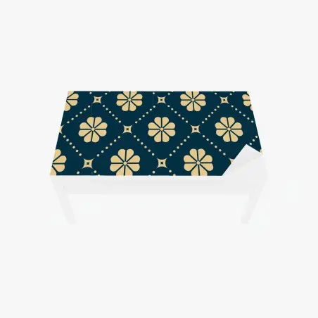 Sticker pour table et bureau motif floral géométrique bleu marine et beige – Wallnifity®