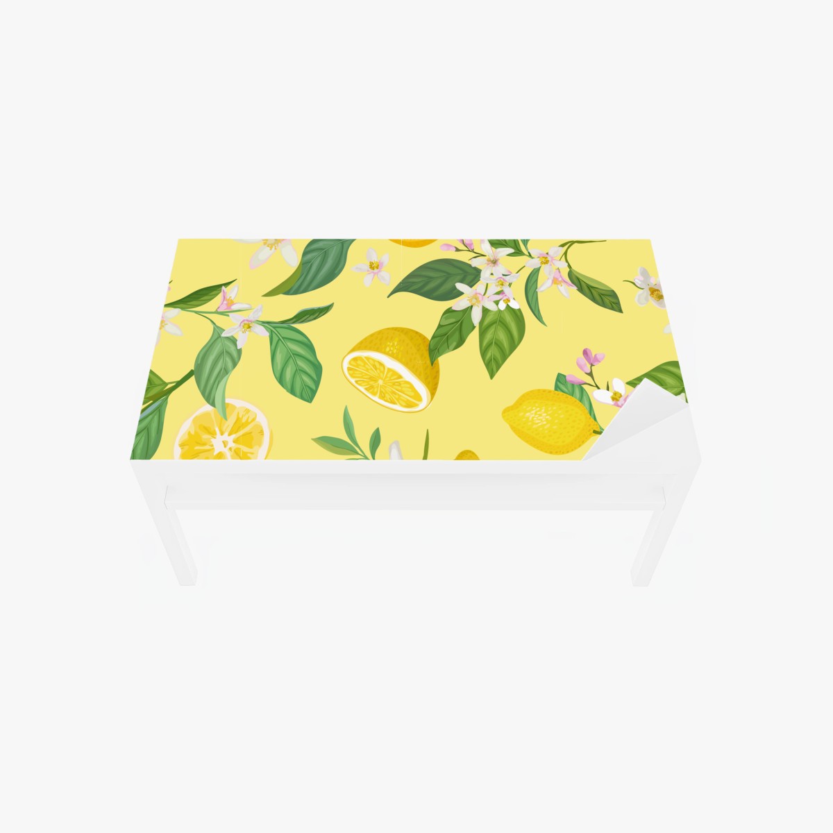 Sticker pour table et bureau motif citron et fleurs sur fond jaune – Wallnifity®