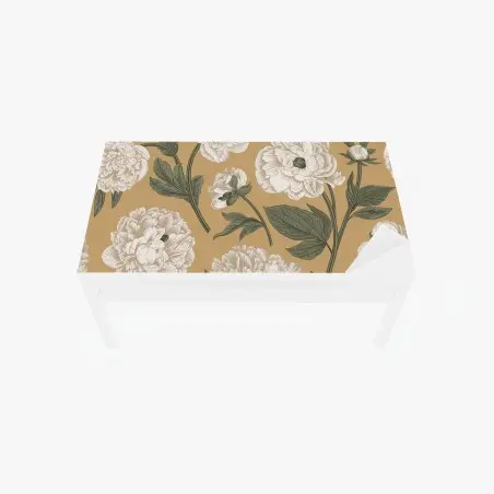 Sticker pour table et bureau motif de pivoines vintage sur fond beige – Wallnifity®
