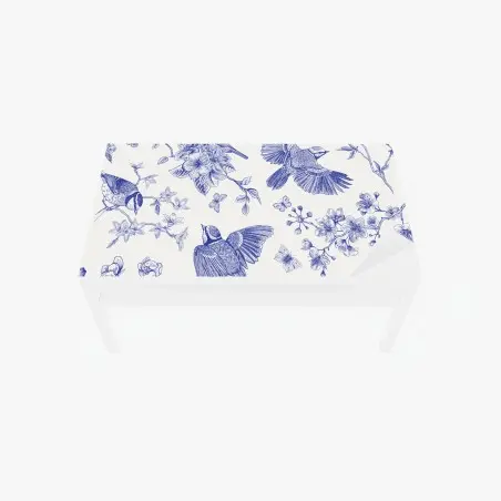 Sticker pour table et bureau motif oiseaux et fleurs bleues sur fond clair – Wallnifity®