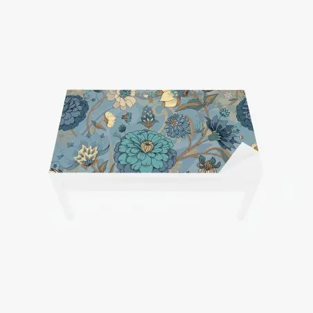 Sticker pour table et bureau motif floral bohème aux tons bleus et turquoise – Wallnifity®