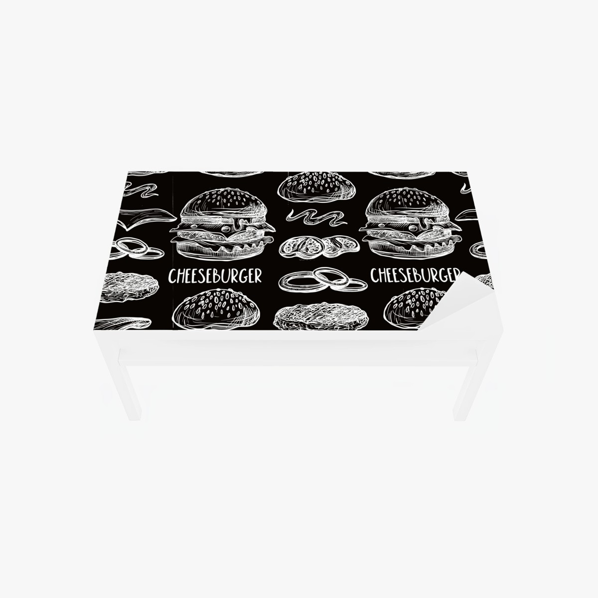 Sticker pour table et bureau motif burgers en dessin blanc sur fond noir – Wallnifity®