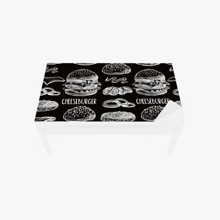 Sticker pour table et bureau motif burgers en dessin blanc sur fond noir – Wallnifity®