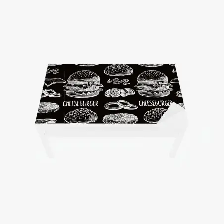 Sticker pour table et bureau motif burgers en dessin blanc sur fond noir – Wallnifity®