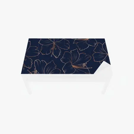 Sticker pour table et bureau fleurs dorées sur fond bleu marine – Wallnifity®