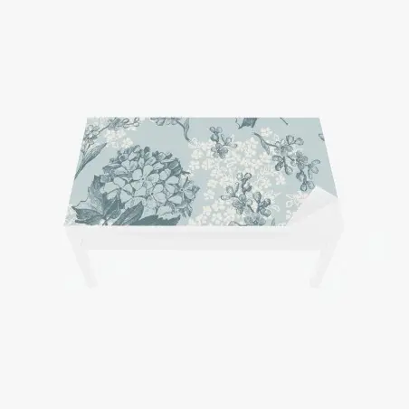 Sticker pour table et bureau motif floral d'hortensias sur fond bleu – Wallnifity®