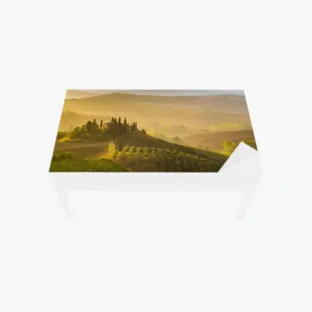 Sticker pour table et bureau brume matinale féerique dans les collines du Val d'Orcia, Toscane – Wallnifity®