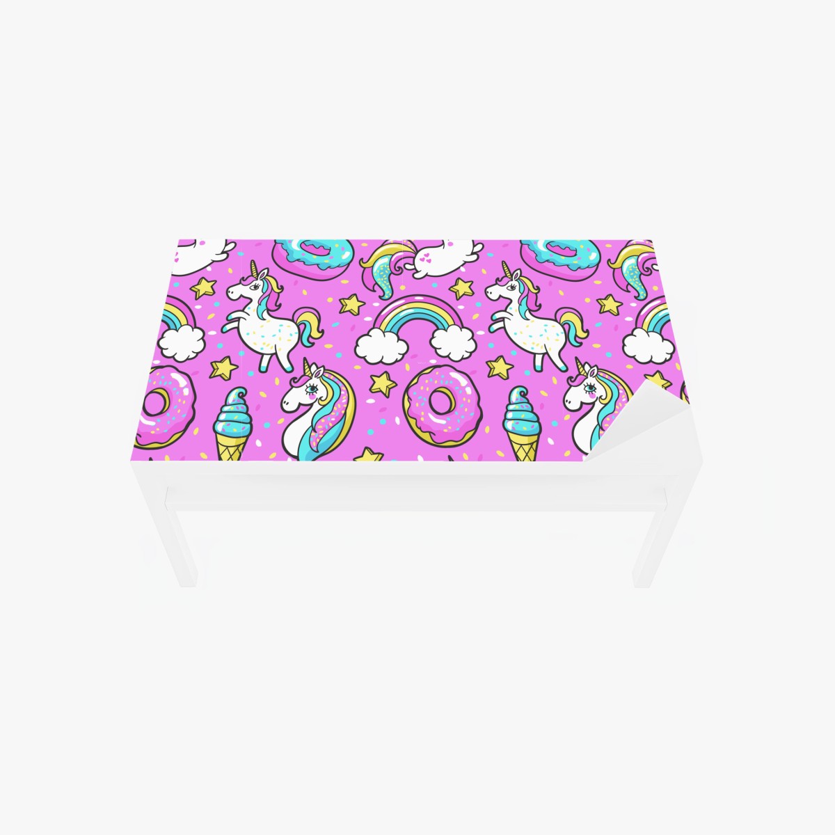 Sticker pour table et bureau rêve pastel de licornes, beignets et arc-en-ciel – Wallnifity®