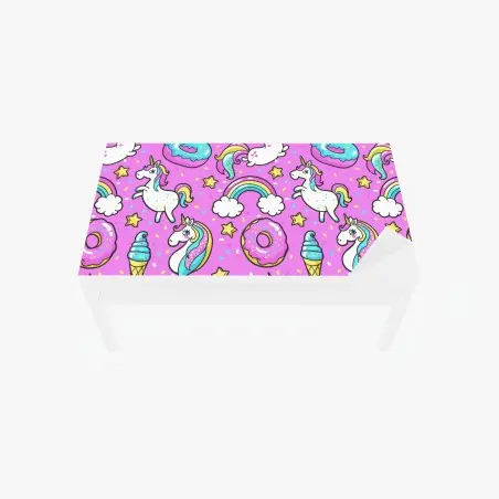 Sticker pour table et bureau rêve pastel de licornes, beignets et arc-en-ciel – Wallnifity®
