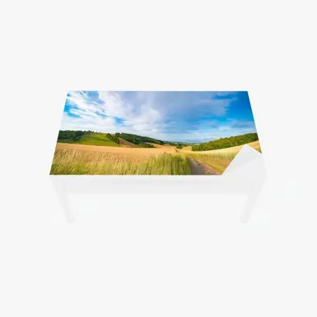 Sticker pour table et bureau matin doré au Kansas : paysage de blé panoramique – Wallnifity®
