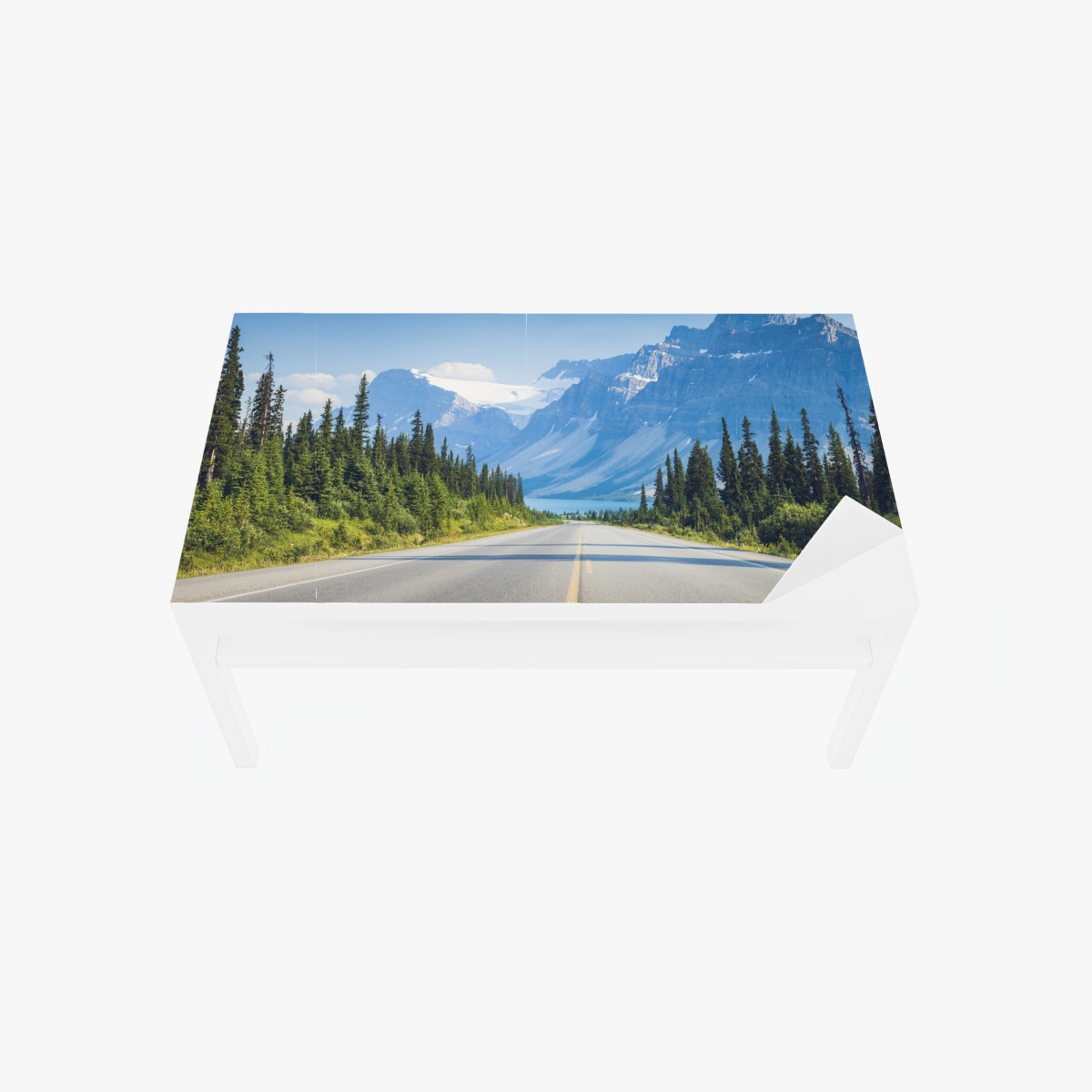 Sticker pour table et bureau route vers un lac et des montagnes glacées – Wallnifity®