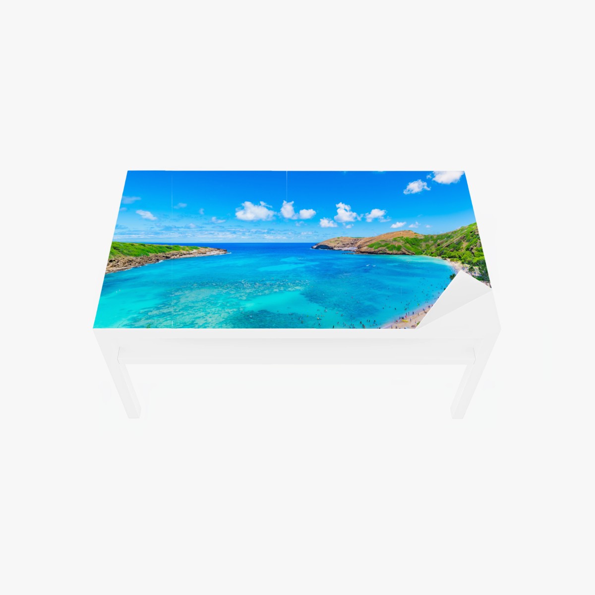 Sticker pour table et bureau baie tropicale aux eaux turquoises et sable doré – Wallnifity®