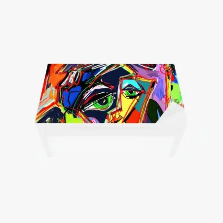 Sticker pour table et bureau portrait abstrait aux couleurs vives et lignes dynamiques – Wallnifity®