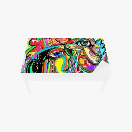 Sticker pour table et bureau rencontre colorée: visage, oiseau et chat rouge – Wallnifity®
