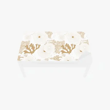 Sticker pour table et bureau motif corail et anémones dorées sur fond blanc – Wallnifity®