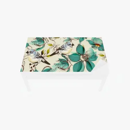 Sticker pour table et bureau fleurs et oiseaux rétro en turquoise – Wallnifity®