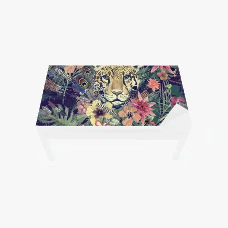 Sticker pour table et bureau tête de léopard aquarelle dans une jungle florale – Wallnifity®