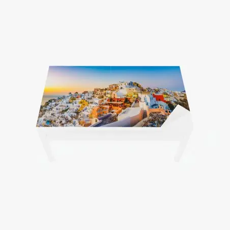 Sticker pour table et bureau panorama coloré de Santorin au coucher de soleil – Wallnifity®