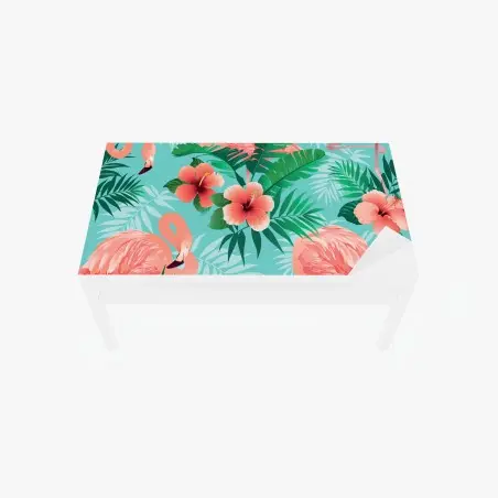 Sticker pour table et bureau ambiance tropicale aux flamants roses et hibiscus – Wallnifity®