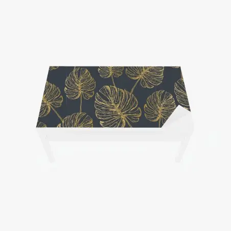Sticker pour table et bureau feuilles monstera dorées sur fond gris élégant – Wallnifity®
