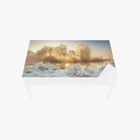 Sticker pour table et bureau aube dorée sur rivière gelée – Wallnifity®