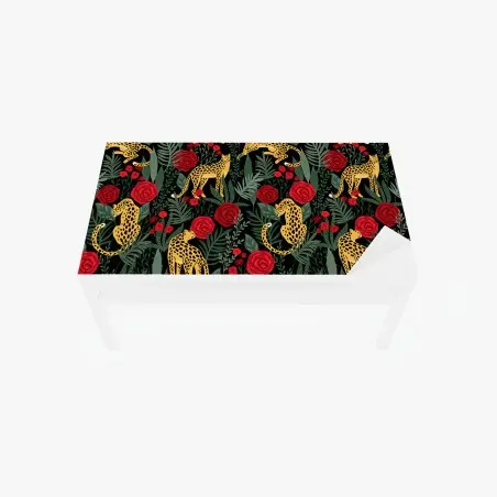 Sticker pour table et bureau jungle élégante de léopards et roses – Wallnifity®