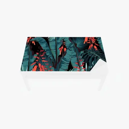 Sticker pour table et bureau jungle tropicale nocturne aux fleurs rouges – Wallnifity®