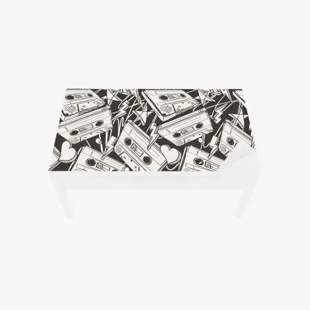 Sticker pour table et bureau ambiance rétro cassettes et croquis noir et blanc – Wallnifity®