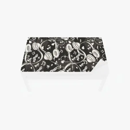 Sticker pour table et bureau motif casque audio et notes de musique en monochrome – Wallnifity®