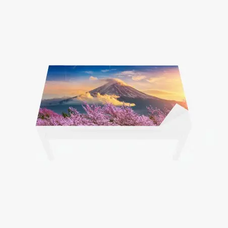 Sticker pour table et bureau lever du soleil sur le Mont Fuji et cerisiers en fleurs – Wallnifity®