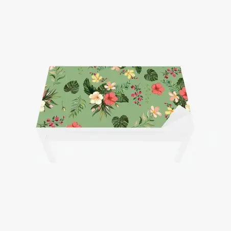 Sticker pour table et bureau motif tropical fleuri sur fond vert – Wallnifity®