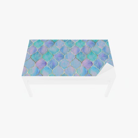 Sticker pour table et bureau motif arabesque aquarelle bleu et or – Wallnifity®