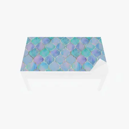 Sticker pour table et bureau motif arabesque aquarelle bleu et or – Wallnifity®