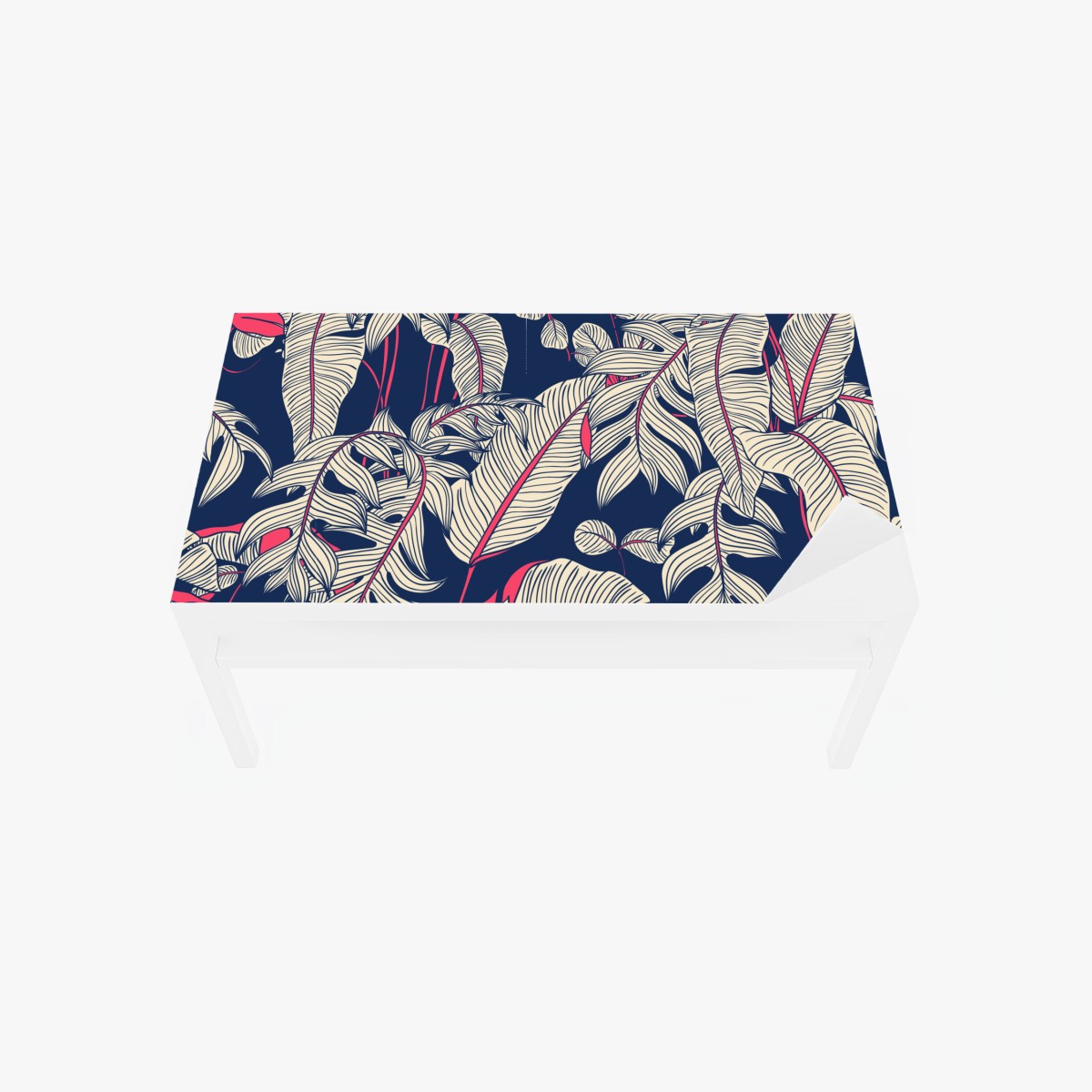 Sticker pour table et bureau feuillage tropical graphique bleu nuit et corail – Wallnifity®