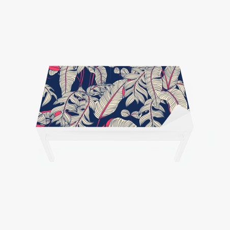 Sticker pour table et bureau feuillage tropical graphique bleu nuit et corail – Wallnifity®