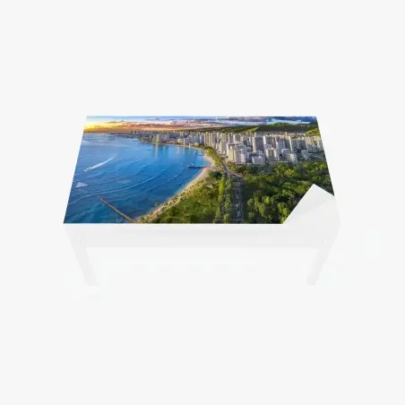 Sticker pour table et bureau paysage côtier urbain de Waikiki au coucher du soleil – Wallnifity®