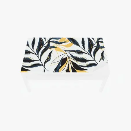 Sticker pour table et bureau feuillage stylisé bleu marine et jaune moutarde – Wallnifity®