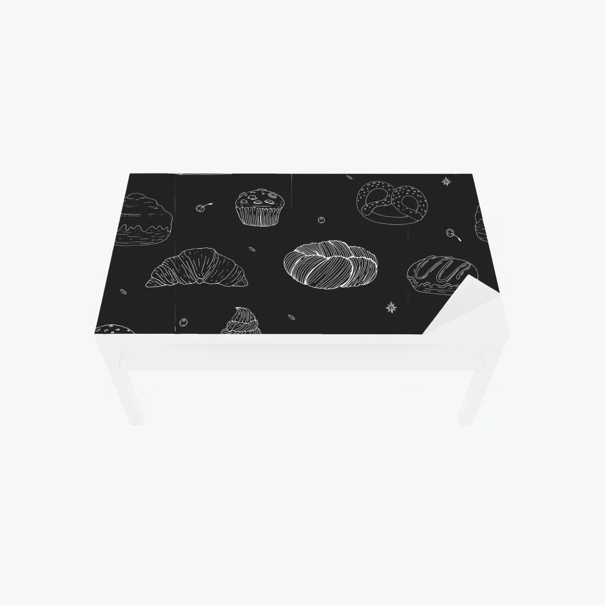 Sticker pour table et bureau motif pâtisseries au trait blanc sur fond noir – Wallnifity® Sticker pour table et bureau motif pâtisseries au trait blanc sur fond noir – Wallnifity®