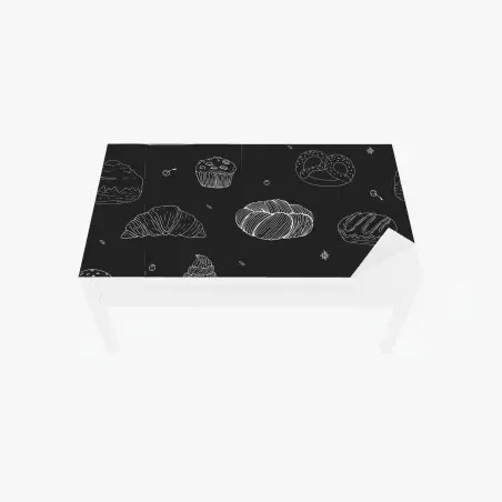 Sticker pour table et bureau motif pâtisseries au trait blanc sur fond noir – Wallnifity®