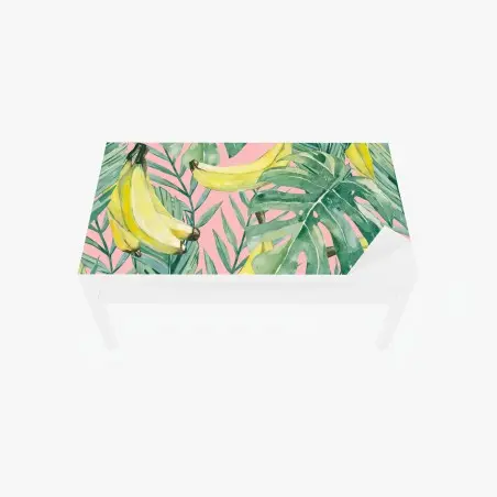 Sticker pour table et bureau motif tropical bananes et feuilles aquarelle sur fond rose – Wallnifity®