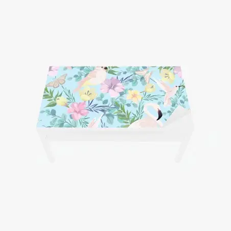 Sticker pour table et bureau jungle pastel au flamant rose et aux colibris – Wallnifity®