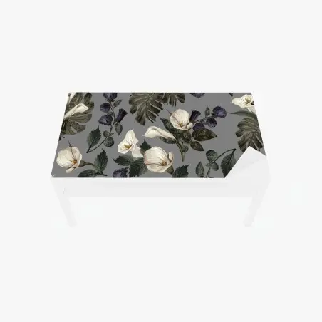 Sticker pour table et bureau motif floral élégant aux arums et monstera sur fond gris – Wallnifity®