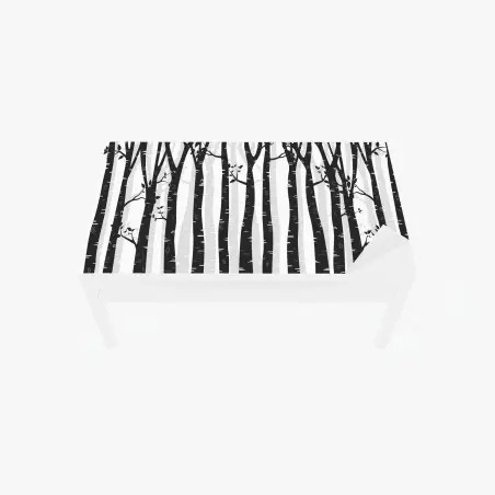 Sticker pour table et bureau forêt de bouleaux minimaliste en noir et blanc – Wallnifity®