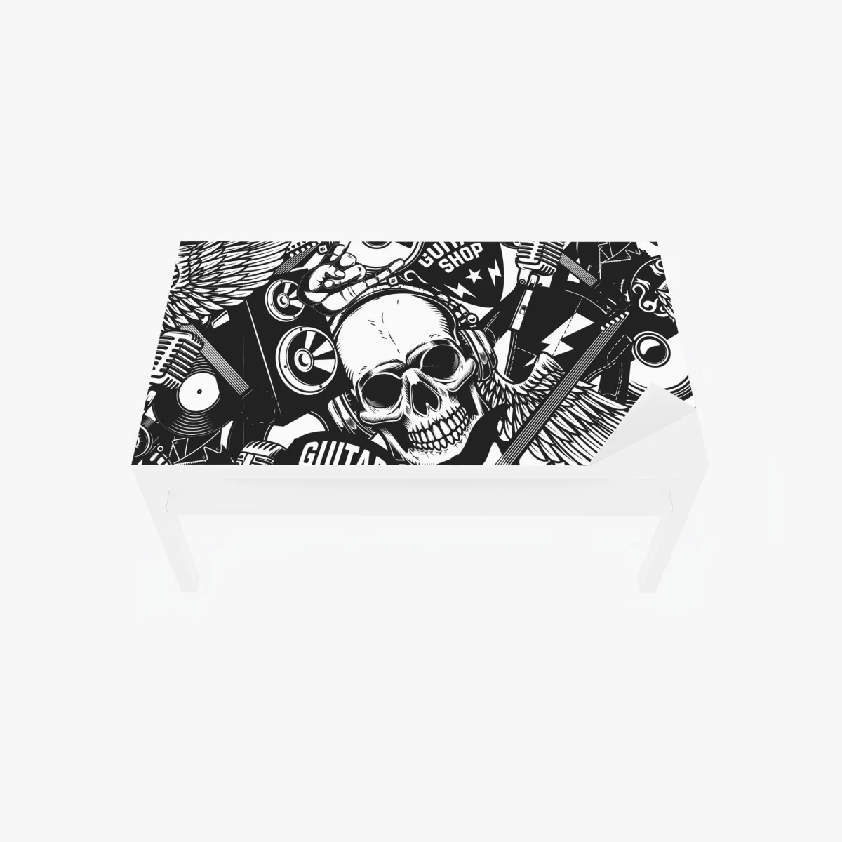 Sticker pour table et bureau motif rock'n'roll monochrome avec crâne et guitares – Wallnifity® Sticker pour table et bureau motif rock'n'roll monochrome avec crâne et guitares – Wallnifity®