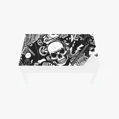 Sticker pour table et bureau motif rock'n'roll monochrome avec crâne et guitares – Wallnifity®