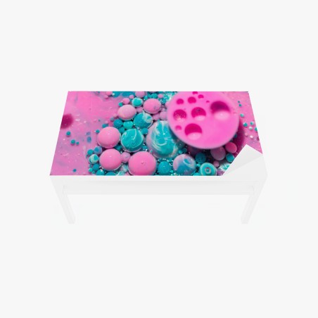 Sticker pour table et bureau marbre liquide rose et turquoise aux bulles organiques – Wallnifity®