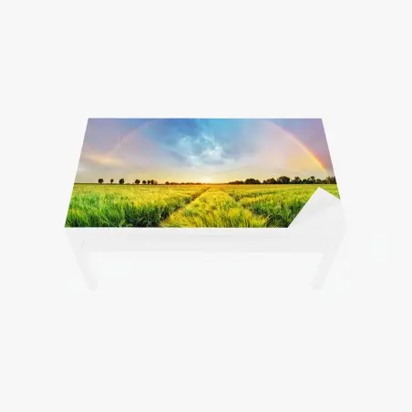 Sticker pour table et bureau paysage champêtre avec arc-en-ciel au coucher du soleil – Wallnifity®