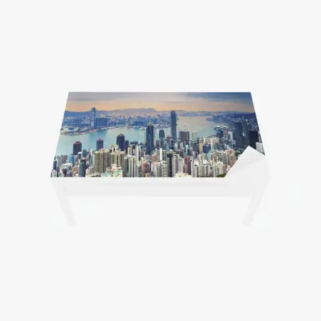Sticker pour table et bureau panorama urbain de Hong Kong au crépuscule – Wallnifity®